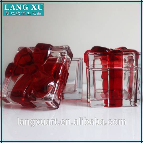 red glass christmas bowknot lockable candy jar