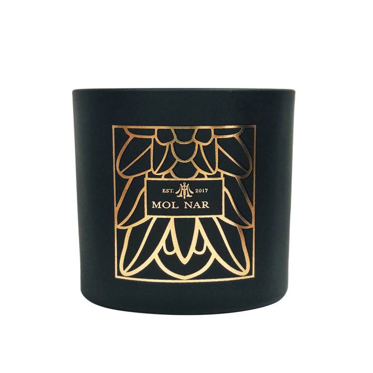 10*9cm 330ml custom simple cylinder matte black glass candle holder with hot-stamping logo