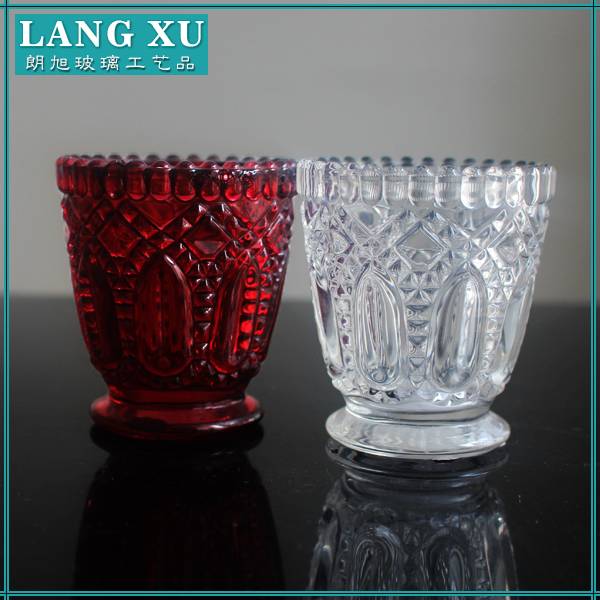 red color frosted clear glass votive crackle glass candle holders