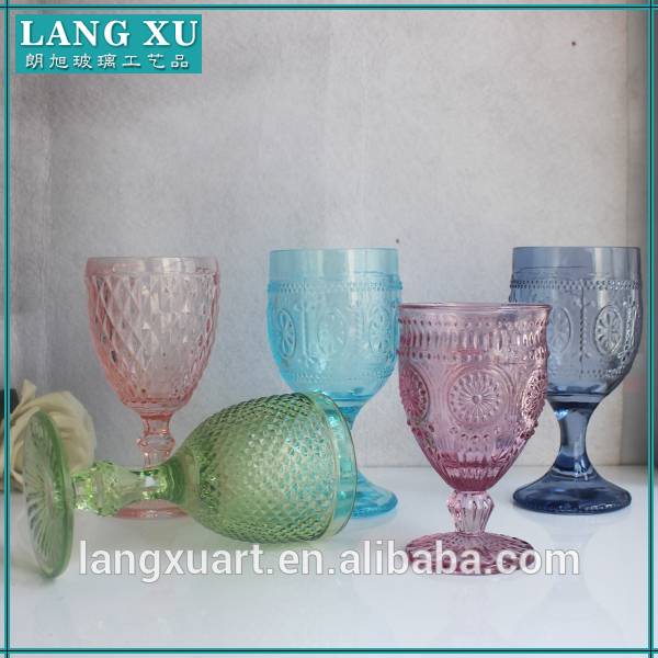 hand pressed drinking pink green colored water goblets glass