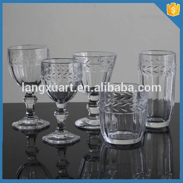 LXHY-T065 Old fashioned water cup Laurel leaf design glass wine tumbler