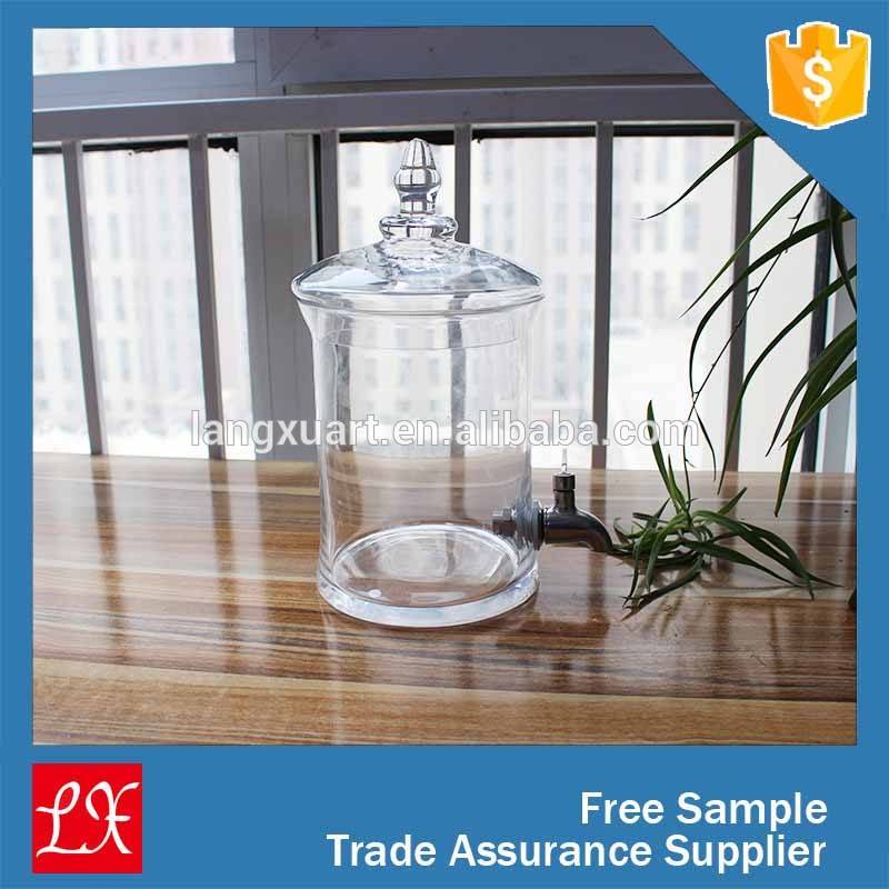 Promotional wholesale crystal glassware large glass jar with tap