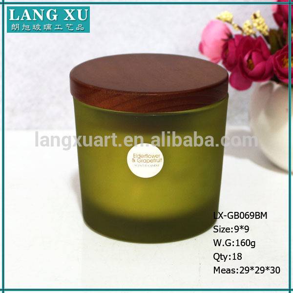 New item matte white frosted candle glass jar wood lid