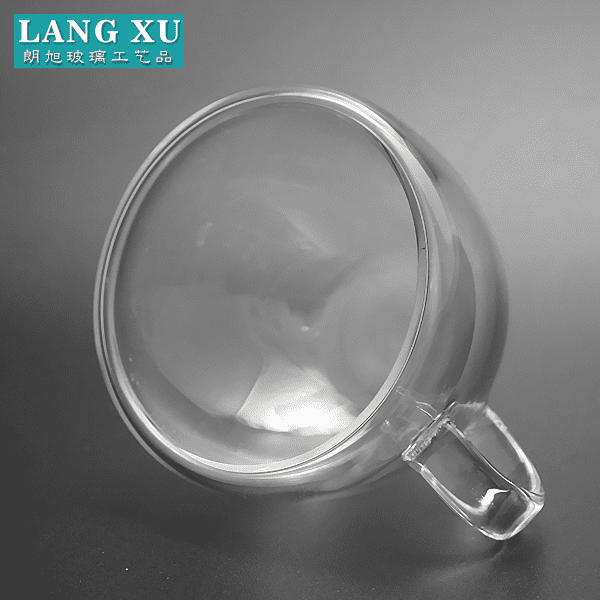 100ml clear  crystal double-well glass tea cup with handle