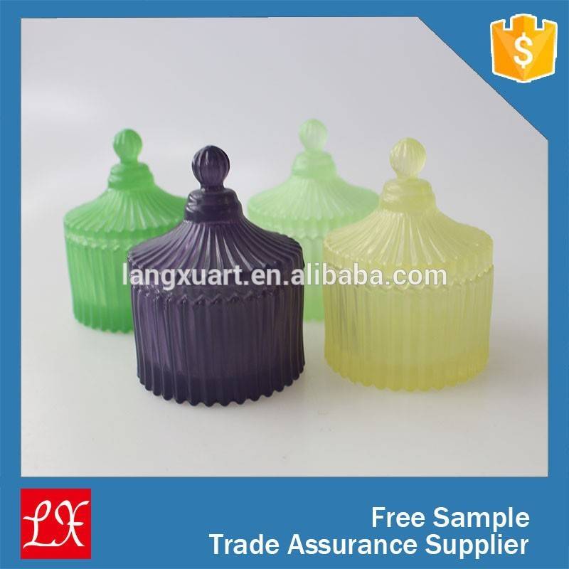 Lead free colorful wedding gift ribbed glass sugar bowl with lid
