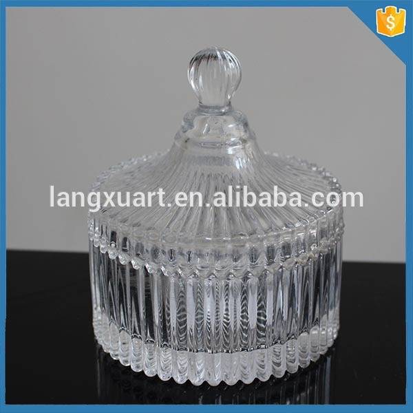 Hebei factory crystal ribbed candle glass jar with lid