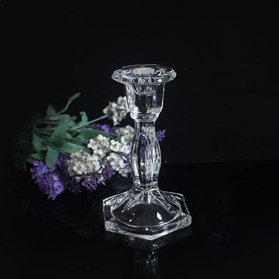 Hexagon base wedding decorative clear crystal glass candle holder