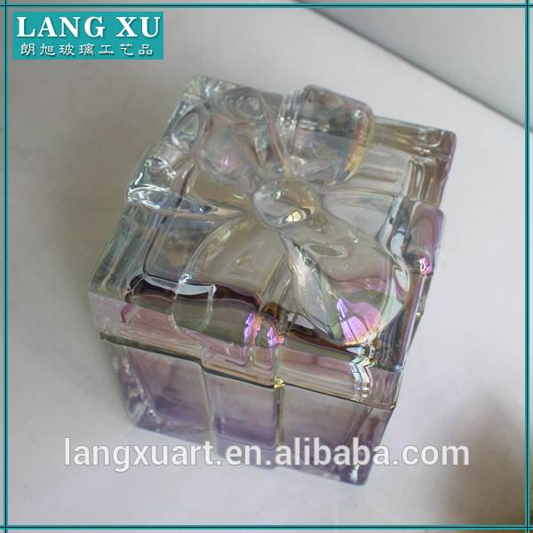LX-T068 5 different sizes custom rainbow color crystal glass square bowknot glass candy jar box dish wedding gift