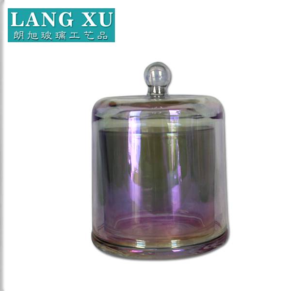 W 10.8cm*L 14.3cm fancy purple colored iron plated cloche shaped storage glass candle holder jar