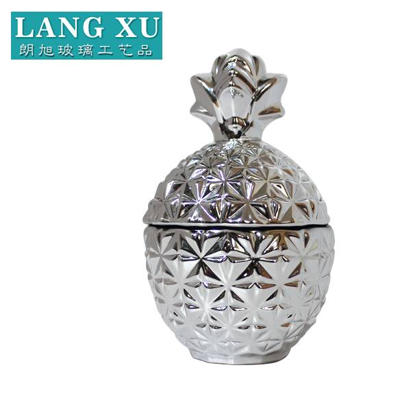 8.6cm*14cm*377g pineapple shaped electropalting silver color effect glass candle jar with glass lid