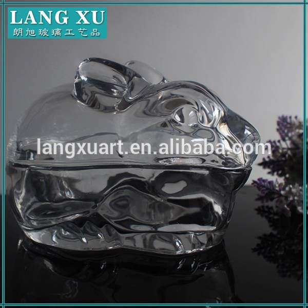 china supplier glass rabbit shape candy jar with lid