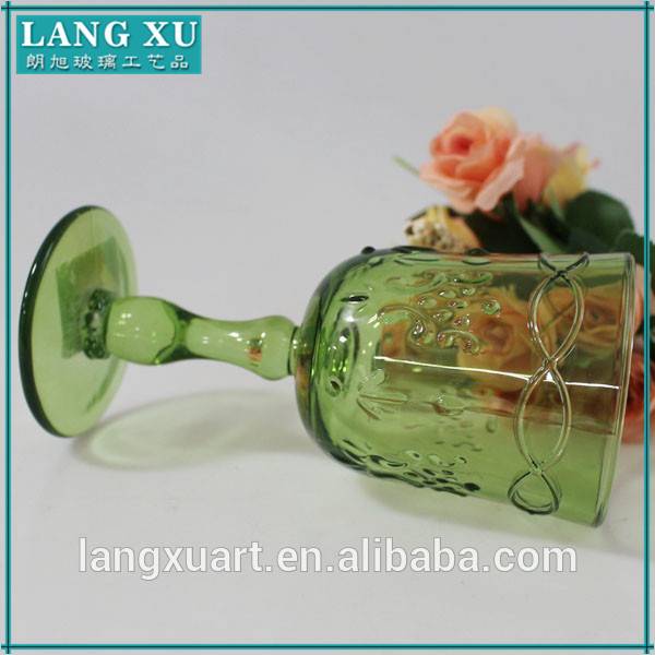 LX-G045 unexpensive vintage embossed green colored glass goblet
