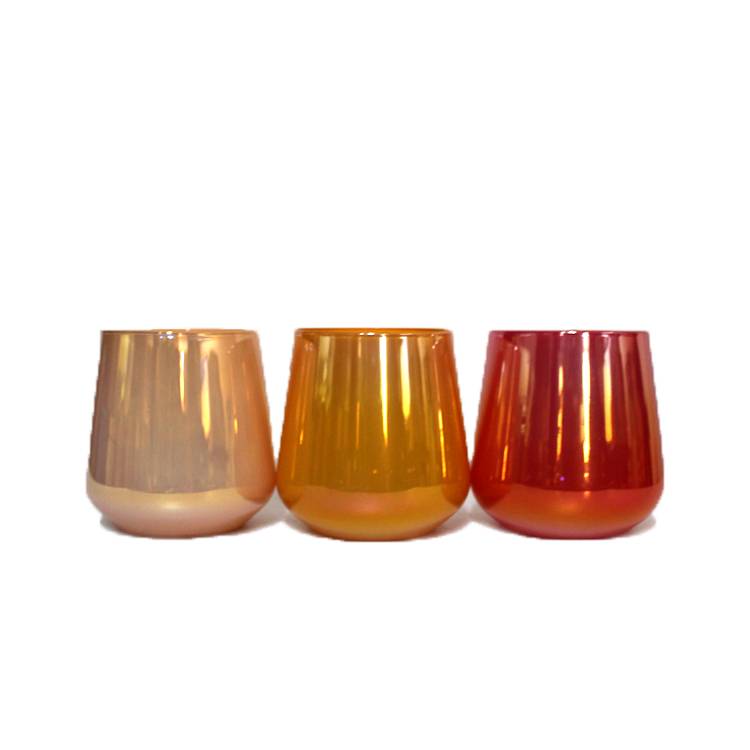 250ml amazing  luxury round pearlized plating surface orange colored glass candle holder