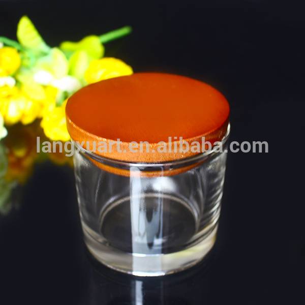 Langxu ceramic glass candle container with wooden lid