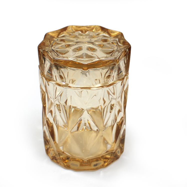 400ml luxury stunning yellow colored crystal glass candy storage jar with glass lid
