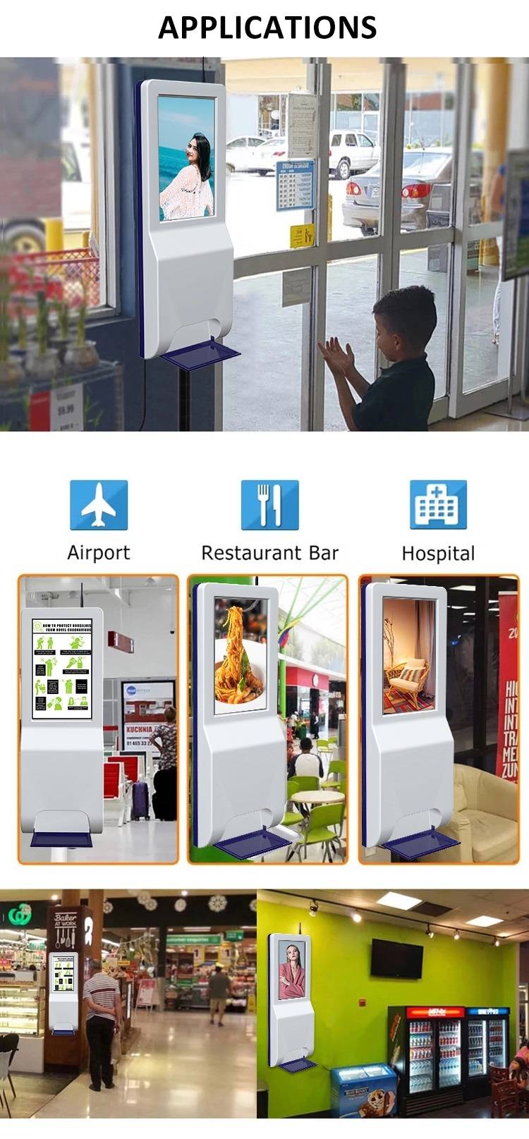 Automatic hand sanitizer dispenser kiosk hamwe na 21.5 cm LCD (9)
