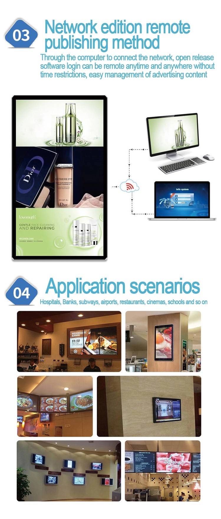 Patalpoje sienoje montuojami skaitmeniniai ženklai komerciniam reklaminio grotuvo LCD ekranui (7)