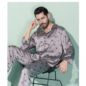 2021 New Arrival Men Long Sleeve Front Button Pocket Satin Designers Pajamas Set