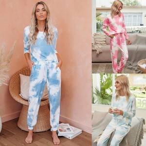 TP830037 RTS in stock casual long soft loungewear tops and bottoms tie die clothing sets womens clothing