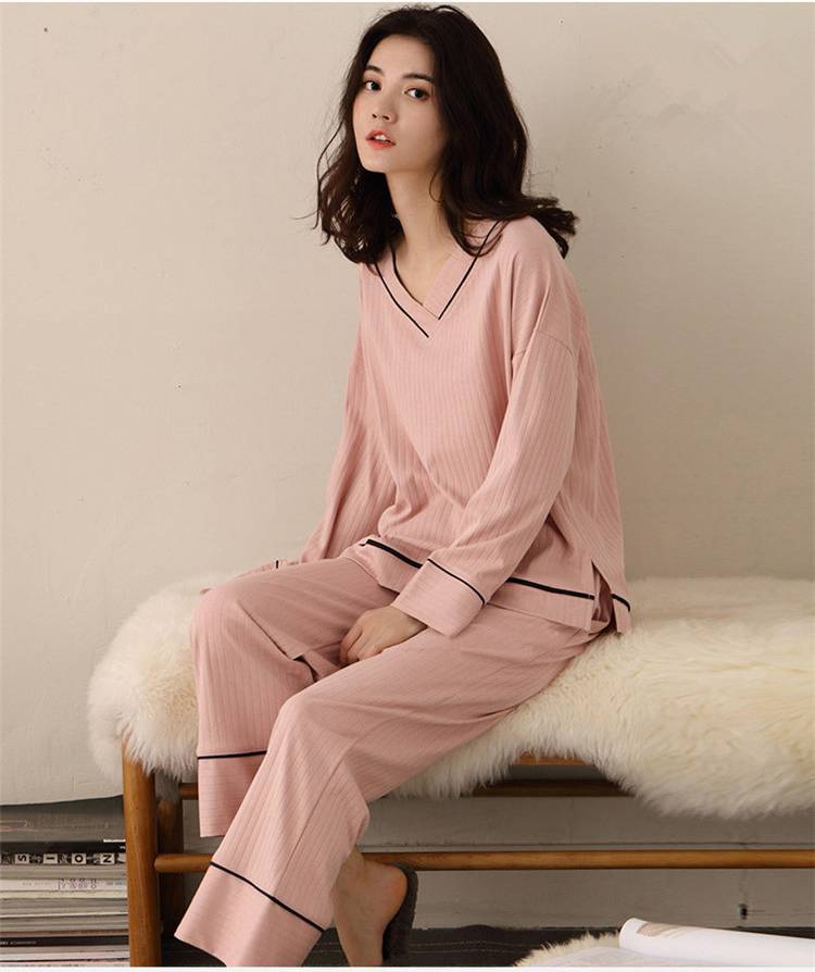 PY870006 2021 High Quality Sweet Womens Long Sleeve Sets 2 Piece Cotton Sleep wear Pajama For Women