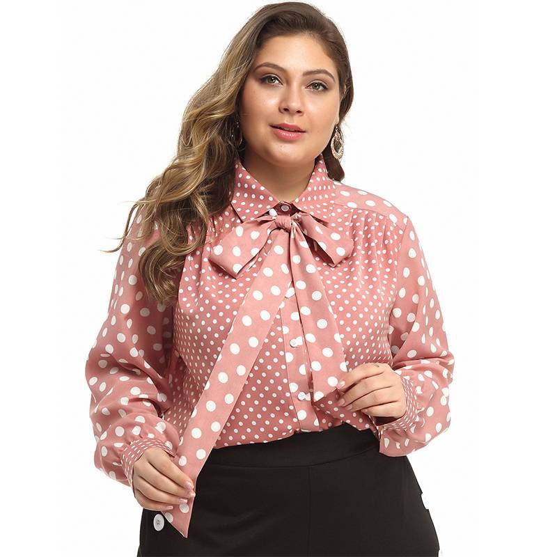 BL870002 New Arrival Elegent Women Ladies Plus Size 5XL Long Sleeve Front Button Polka Dot Blouse For Spring