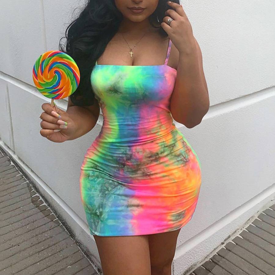 DR830006 new arrival custom women african tie die spaghetti strap short night club sexy dress casual for summer