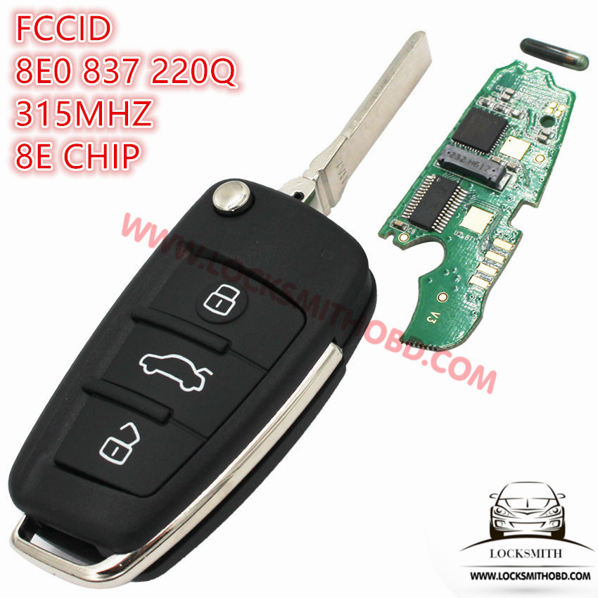 AUDI 3 Button FLIP Remote Key 315Mhz 8E Chip for Audi A6L 8E0 837 220Q
