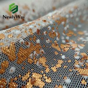 Fashion flocking and rose gold foil printed tulle polyester mesh lace fabric