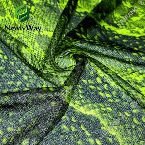 Green fluorescent snakeskin design printed nylon stretch tricot knit lace fabric online wholesale