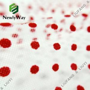 Nylon red polka dot flocked tulle fabric for the dresses