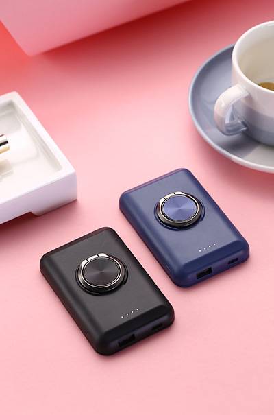 5000mAh Slim Magnetic Powerbank With Ring Holder 5W Fast Wireless Charger For iPhone Android Smart Phones
