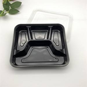 4 compartment eco healthy black plastic meal prep containers ,take away out plastic bento lunch boxes, pp disposable