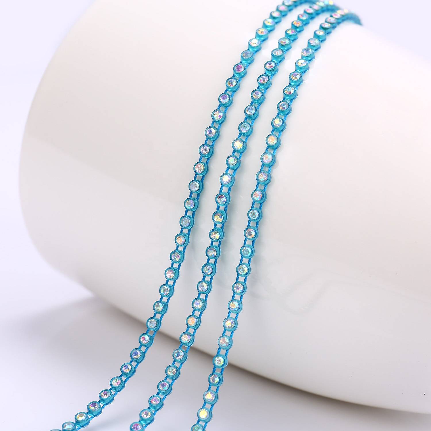 Wholesale High Quality SS6 SS8 Cup Chain Rhinestone Trim by the Yard
