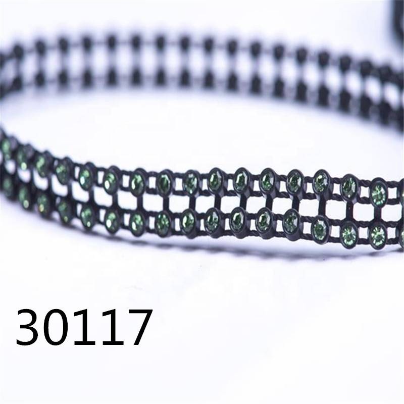 Wholesale Sparkling 2 Lines Fashion Crystal Black Cup Rhinestone Mesh Trimming for Clothing
