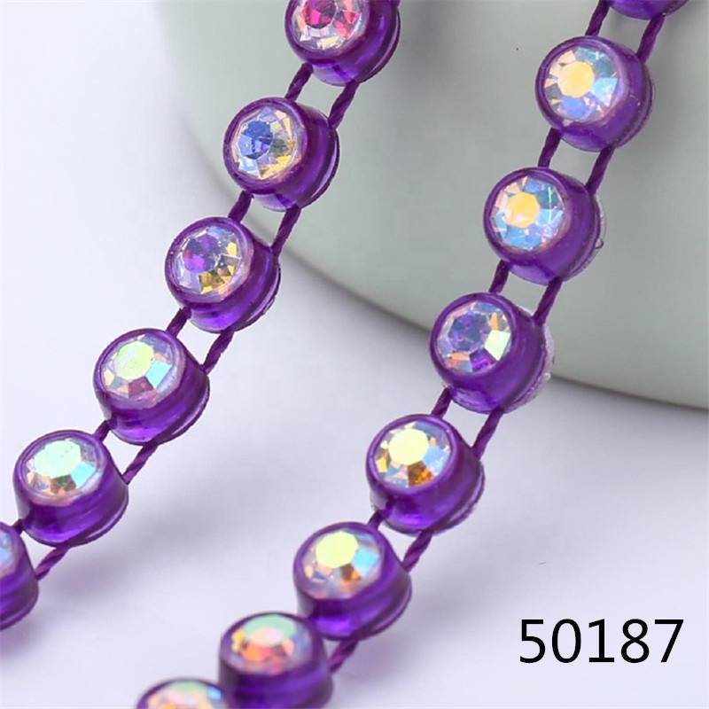 Wholesale SS6 ss8 A grade AB Crystal Glass Rhinestones Colorful Plastic Cup Banding 10 Yards