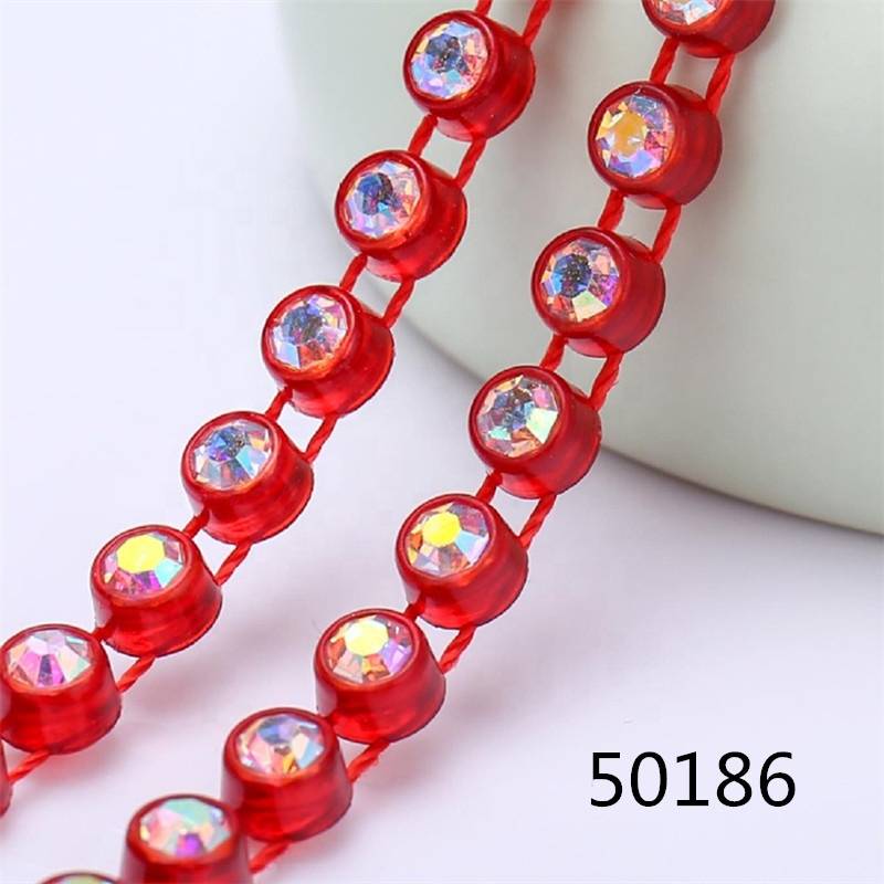 Wholesale SS6 ss8 A grade AB Crystal Glass Rhinestones Colorful Plastic Cup Banding 10 Yards
