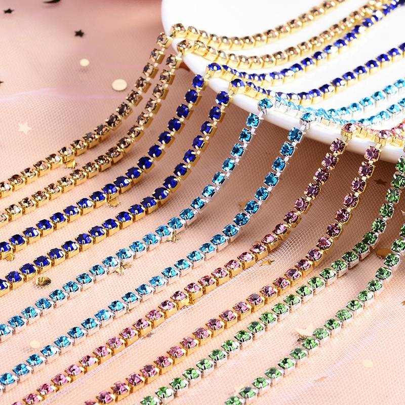 Crystal Gold Mixcolor Rhinestone Brass Cup Chain Stone for Decorate