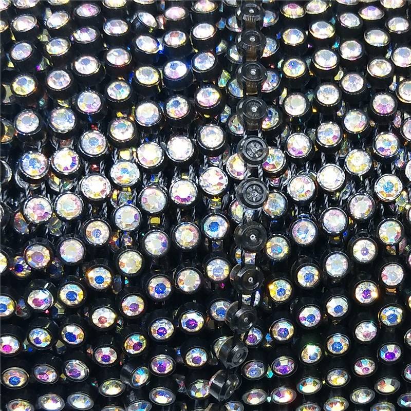 Fashion customized SS6 AB rhinestone cup black crystal bead chain