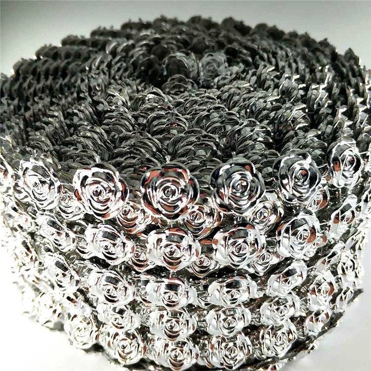6 rows of plastic rhinestone mesh decoration silver flower mesh