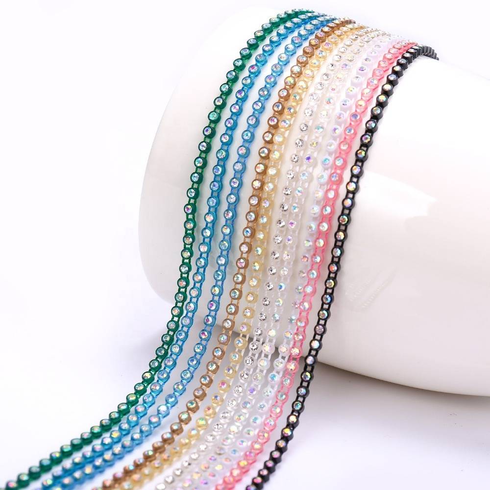 crystal chatons beads trimming for garment,clothing sew on plastic banding rhinestone trimming for folk dress