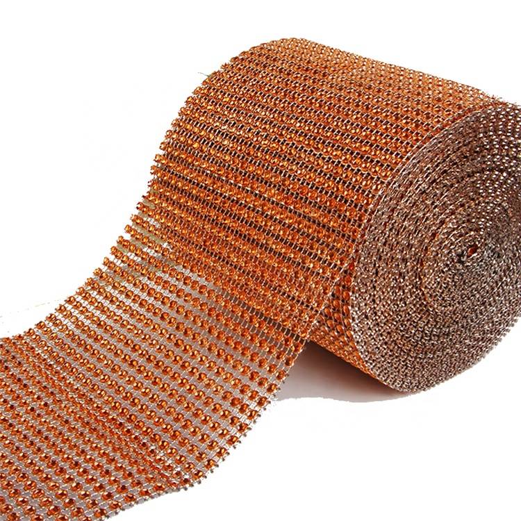 Factory Price Cup Chain Orange Net Plastic Crystal Mesh Fabric Rhinestone Trim Featured Image