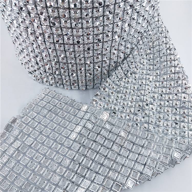 24 row crystal rhinestone chain trimming 24 rows plastic mesh for wedding accessories