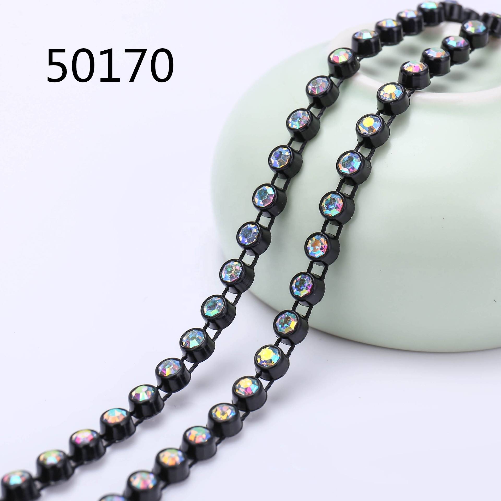 Better Quality Transparent Plastic Ss8 Handmade Collar Beaded Trim Crystal Black Setting Rhinestone Banding Trimming For Dress