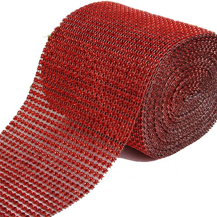 Factory Price Cup Chain Orange Net Plastic Crystal Mesh Fabric Rhinestone Trim