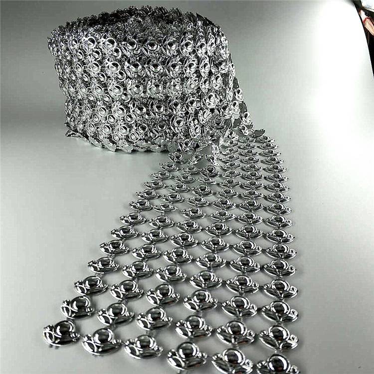 6 rows of plastic rhinestone mesh decoration silver flower mesh