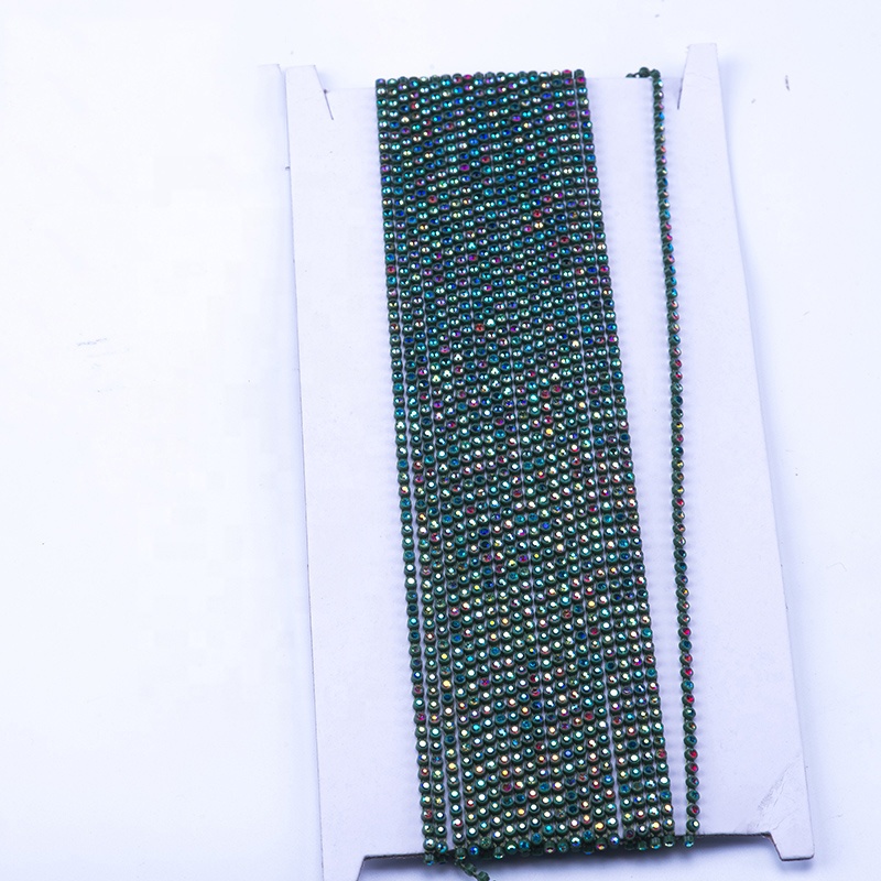 Fashion AB Color Plastic Rhinestone Chain,2.7mm Glass Rhinestones Banding Trim Setting Chain ss6 Rainbow Rhinestone trimming