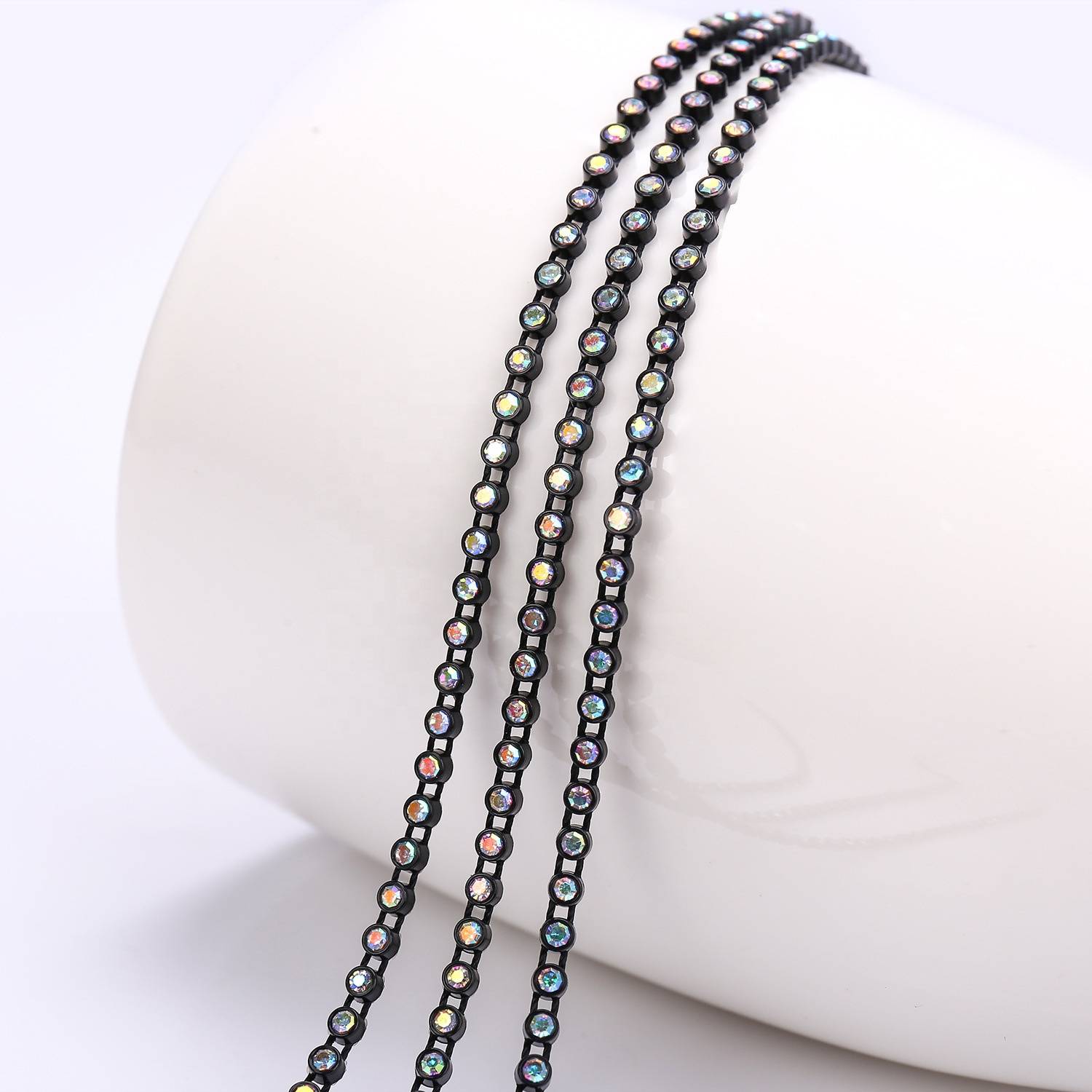 Wholesale High Quality SS6 SS8 Cup Chain Rhinestone Trim by the Yard