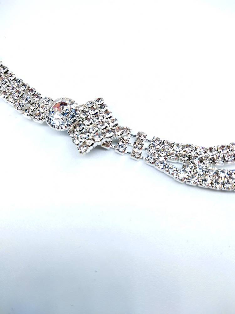 Wholesale fashion women 2019 newest italy design rhinestones chain necklace silver