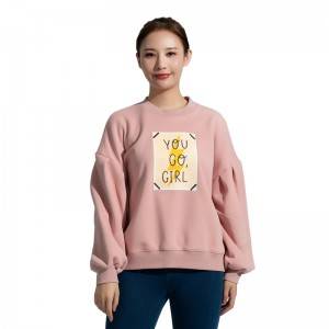 Women’s Round Neck Pink Long Sleeve Sports Sweatshirt Top