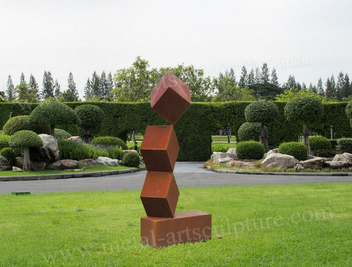 Square Blended Shape Corten Steel Sculpture For City / Urban Outdoor Decoration